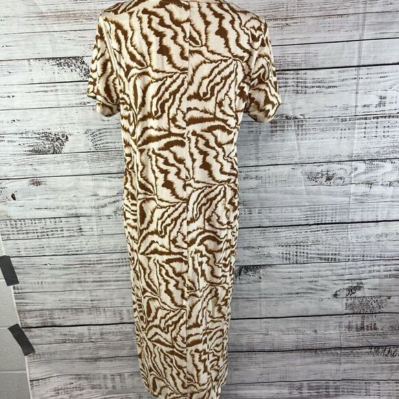 Nine West Dress size Extra Large Brown Tiger Straight Midi Jersey Stretch Modest - Picture 11 of 12